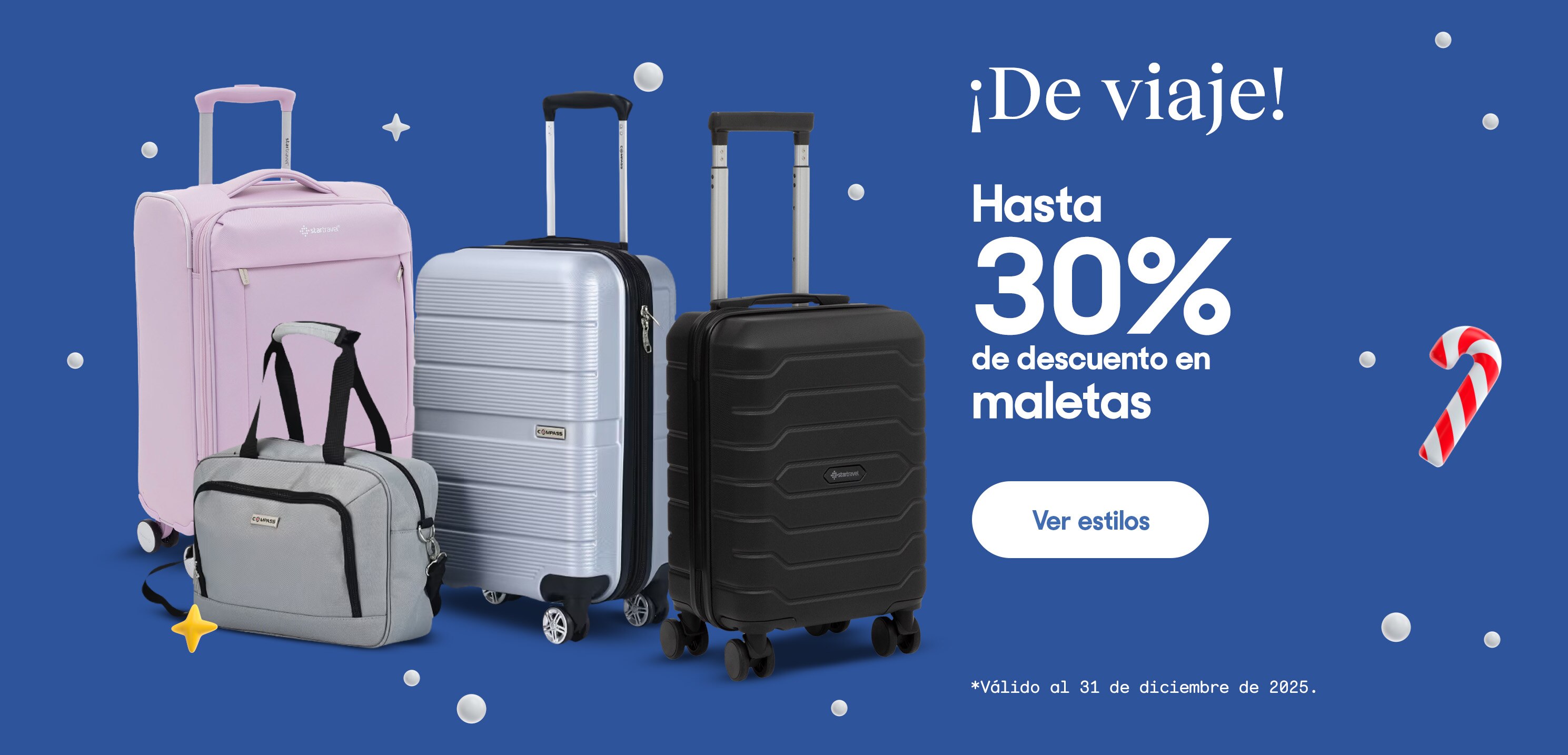 ¡De viaje!. Hasta 30% de descuento en maletas. *Válido al 31 de diciembre de 2025. Pulsa aquí para ver más.