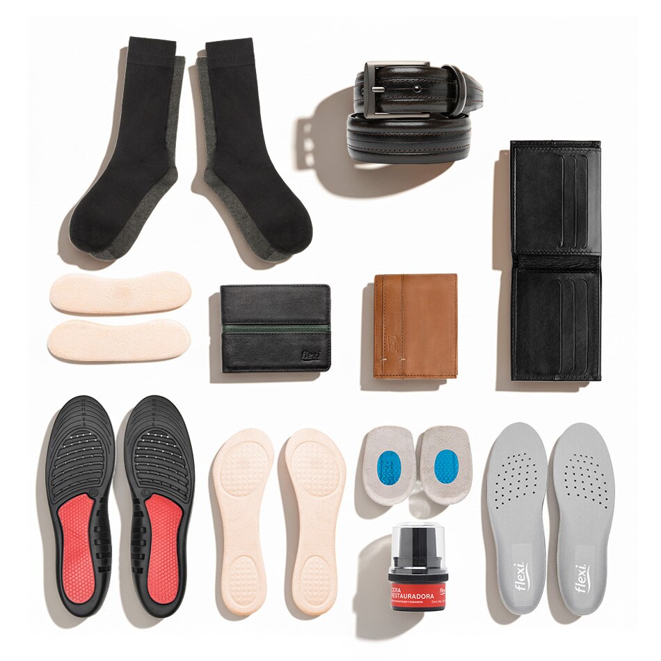 Composición de plantillas, carteras, cintos, calcetas y más artículos Flexi. Pulsa aquí para descubrirlos.	 	 	 	 	 	 	 	 	 	