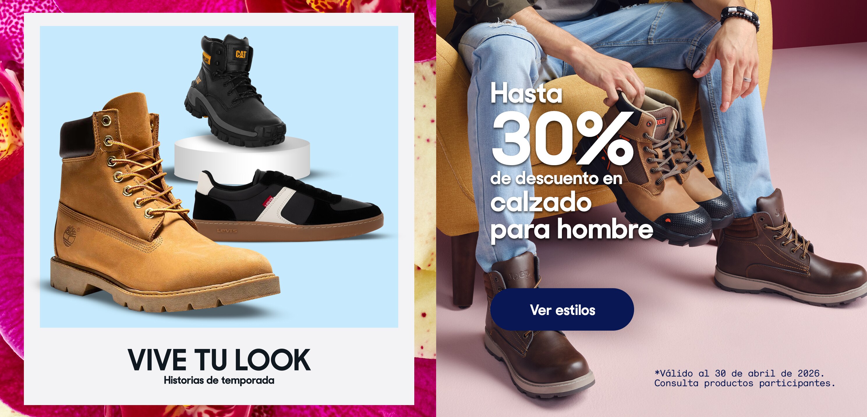 Tu par ganador. Hasta 30% de descuento en calzado para hombre. *Válido al 30 de abril de 2026. Pulsa aquí para ver más.