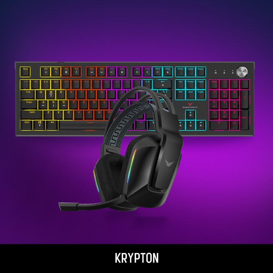 Krypton. Teclados, mouse, bocinas, audífonos y más de la línea Krypton de Gamecraft. Pulsa aquí para equiparte.