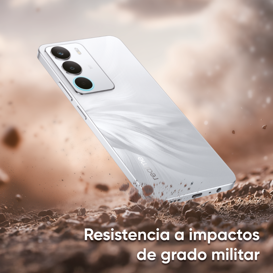 Realme C71. Resistencia a impactos de grado militar. Pulsa aquí para elegir tu celular Realme.