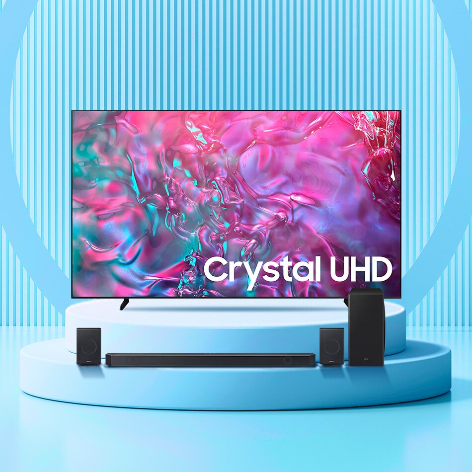 Audio y video Samsung. Pulsa aquí para encontrar pantallas, bocinas y más.