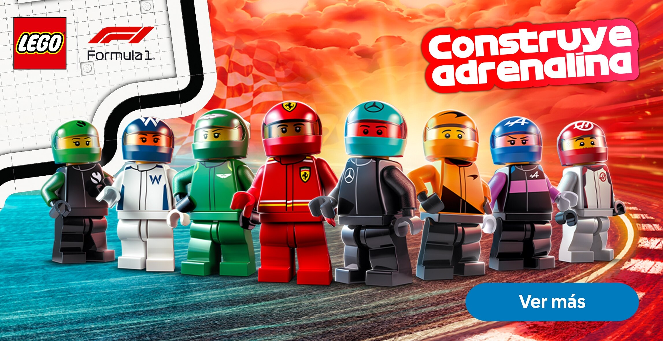 Logos de LEGO y Fórmula 1. Construye adrenalina. Pulsa aquí para conocer los sets armables.