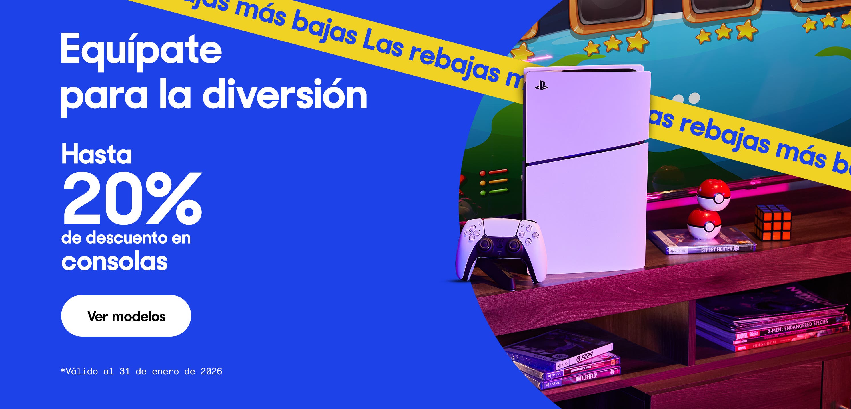 Equípate para la diversión. Hasta 20% de descuento en consolas. *Válido al 31 de enero de 2026. Pulsa aquí para ver más