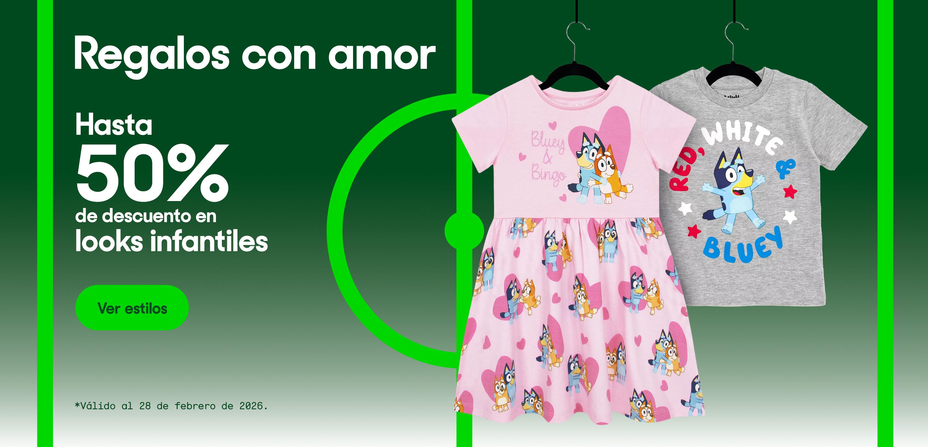 Regalos con amor. Hasta 50 por ciento de descuento en looks infantiles. Válido al 28 de febrero de 2026. Pulsa aquí para ver estilos.