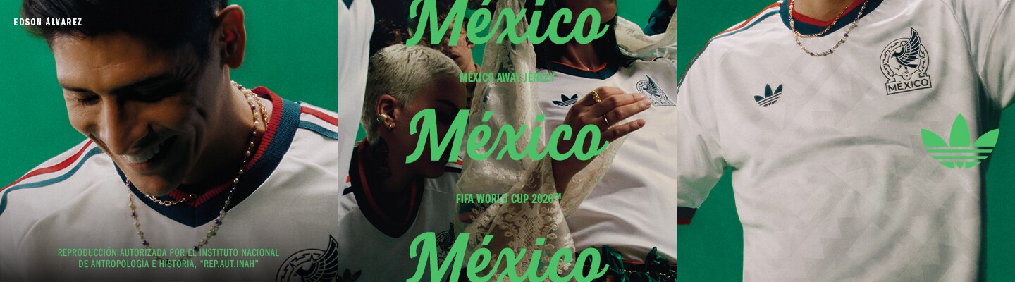 México Away Jersey. FIFA World Cup 2026. Logo de adidas. Reproducción autorizada por el Instituto Nacional de Antropología e Historia. Pulsa aquí para estrenar tu jersey.