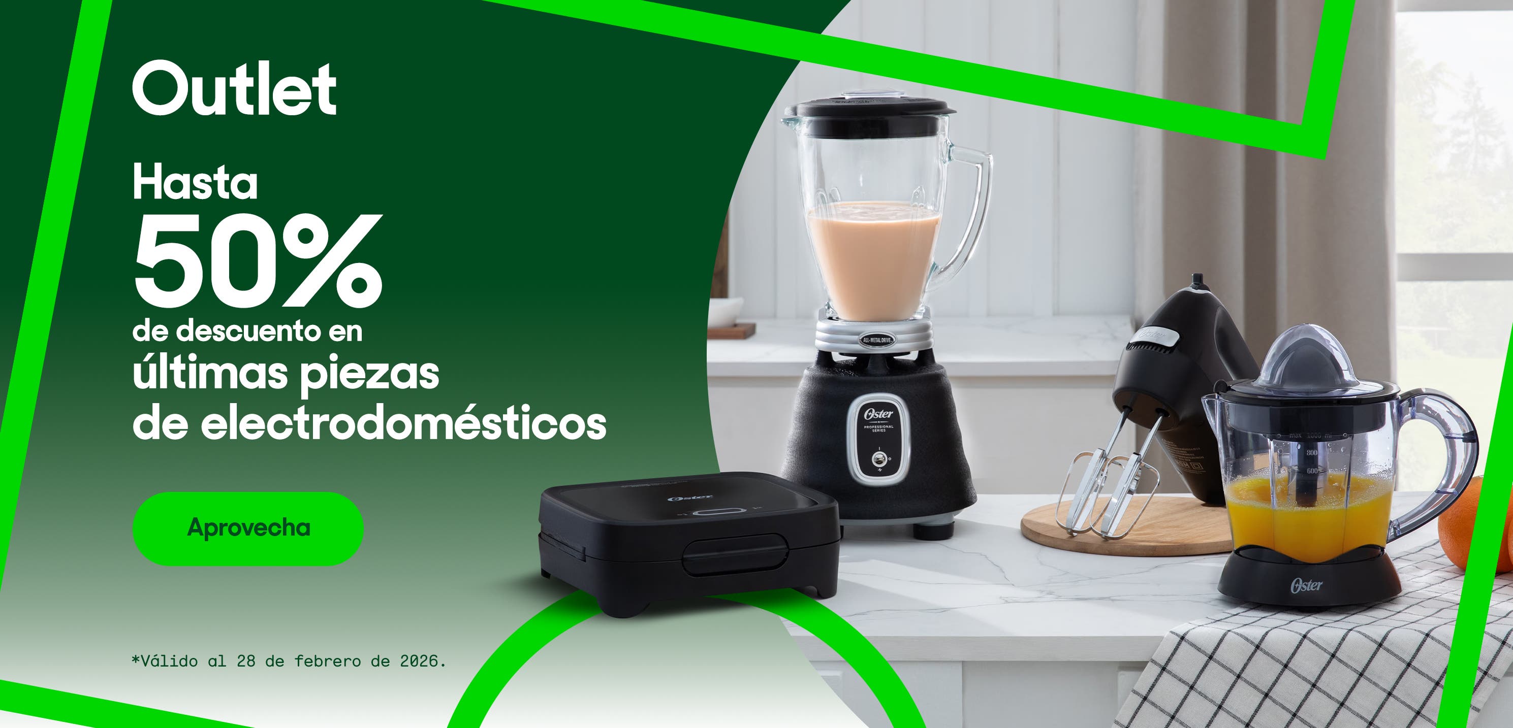 Outlet. Hasta 50% de descuento en últimas piezas de electrodomésticos. Válido al 28 de febrero de 2026. Pulsa aquí para aprovechar.