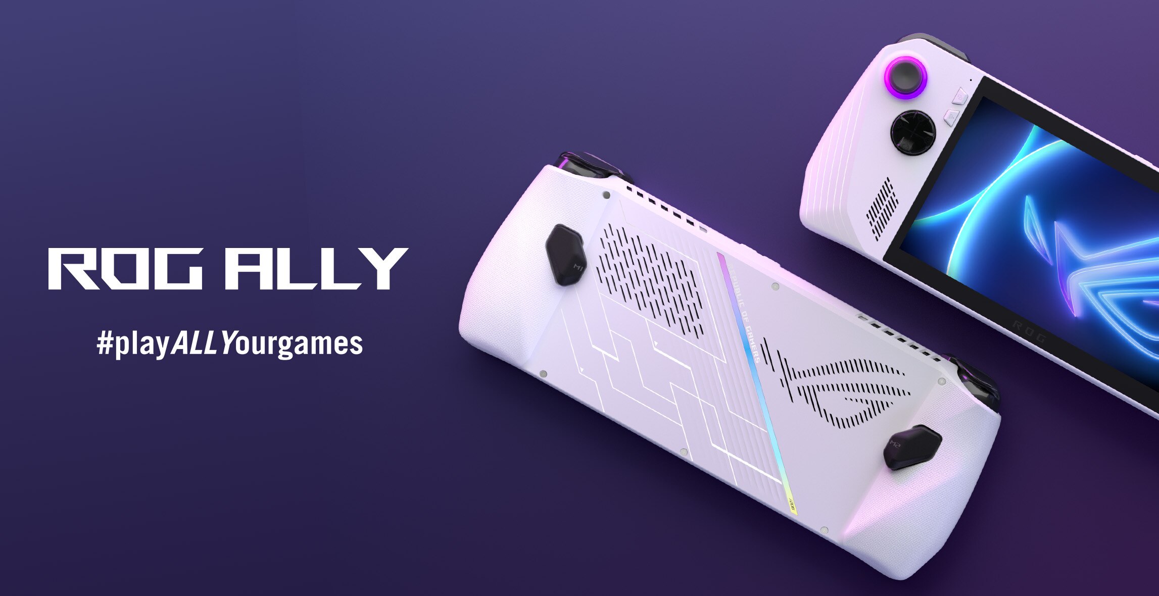 Rog Ally. Hashtag Play All Your Games. Pulsa aquí para conocer la consola portátil.