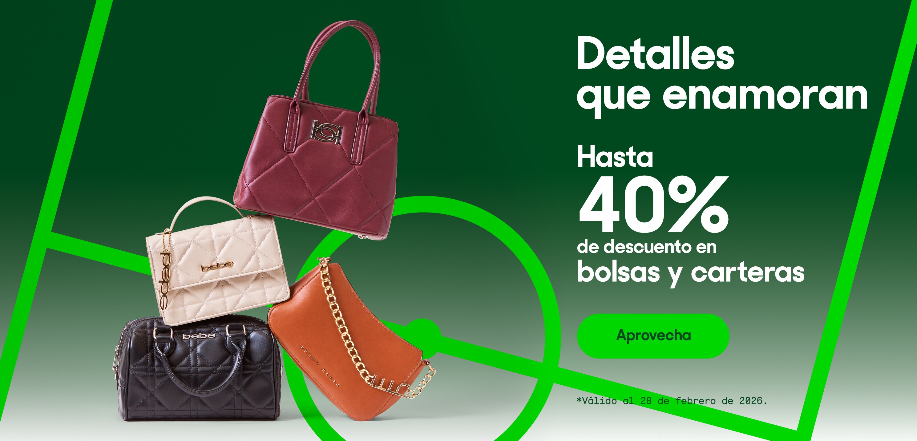 Detalles que enamoran. Hasta 40 por ciento de descuento en bolsas y carteras. Válido al 28 de febrero de 2026. Pulsa aquí para aprovechar.