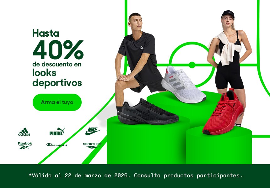 Hasta 40% de descuento en looks deportivos. Válido al 22 de marzo de 2026. Consulta productos participantes. Pulsa aquí para elegir.
