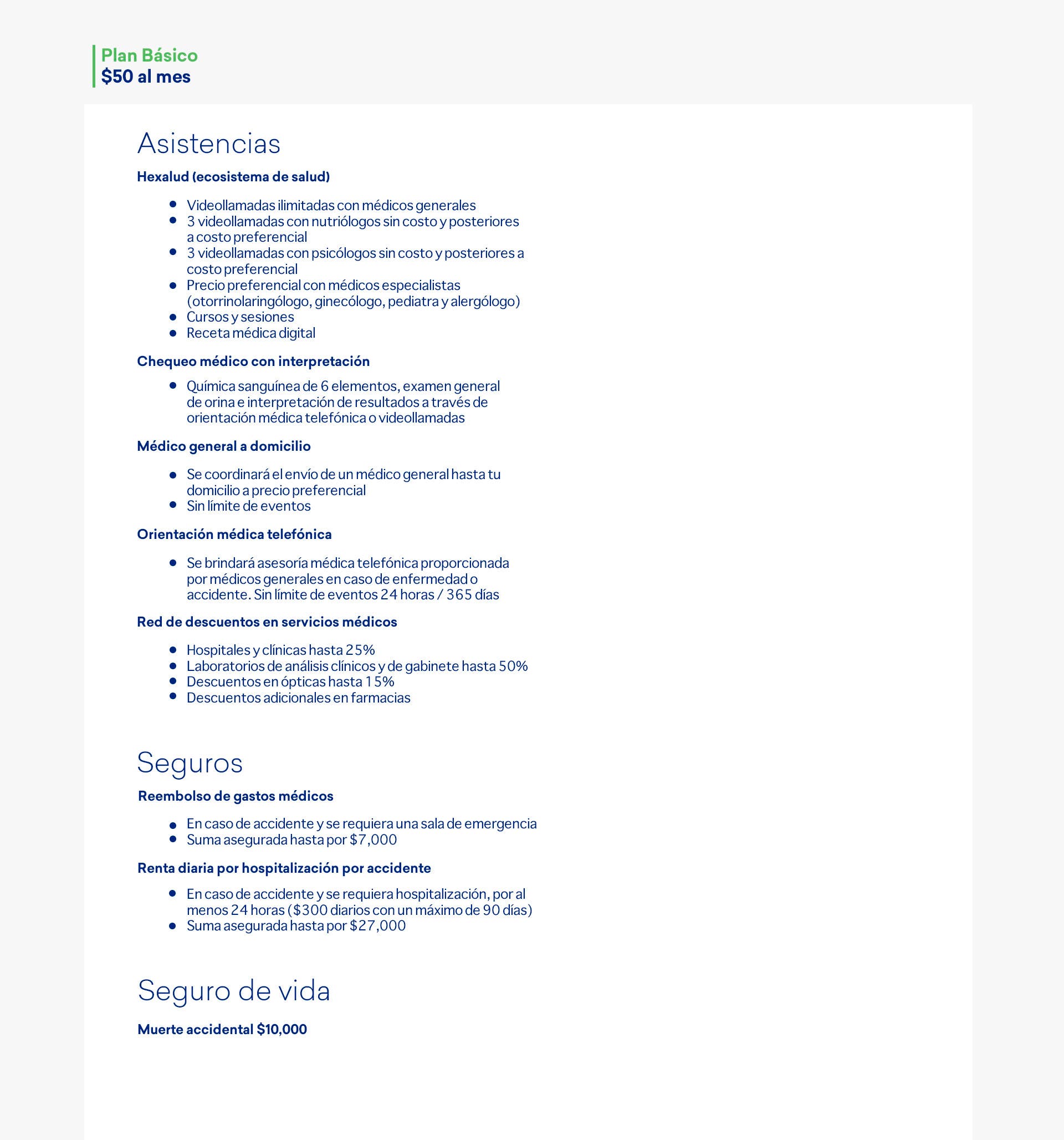 Imagen con información sobre el plan básico club de protección salud.