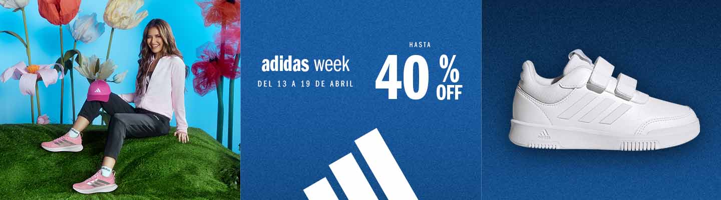 Adidas Week. Hasta 40% de descuento en productos seleccionados. Válido del 13 al 19 de abril 2026. Pulsa aquí para elegir.