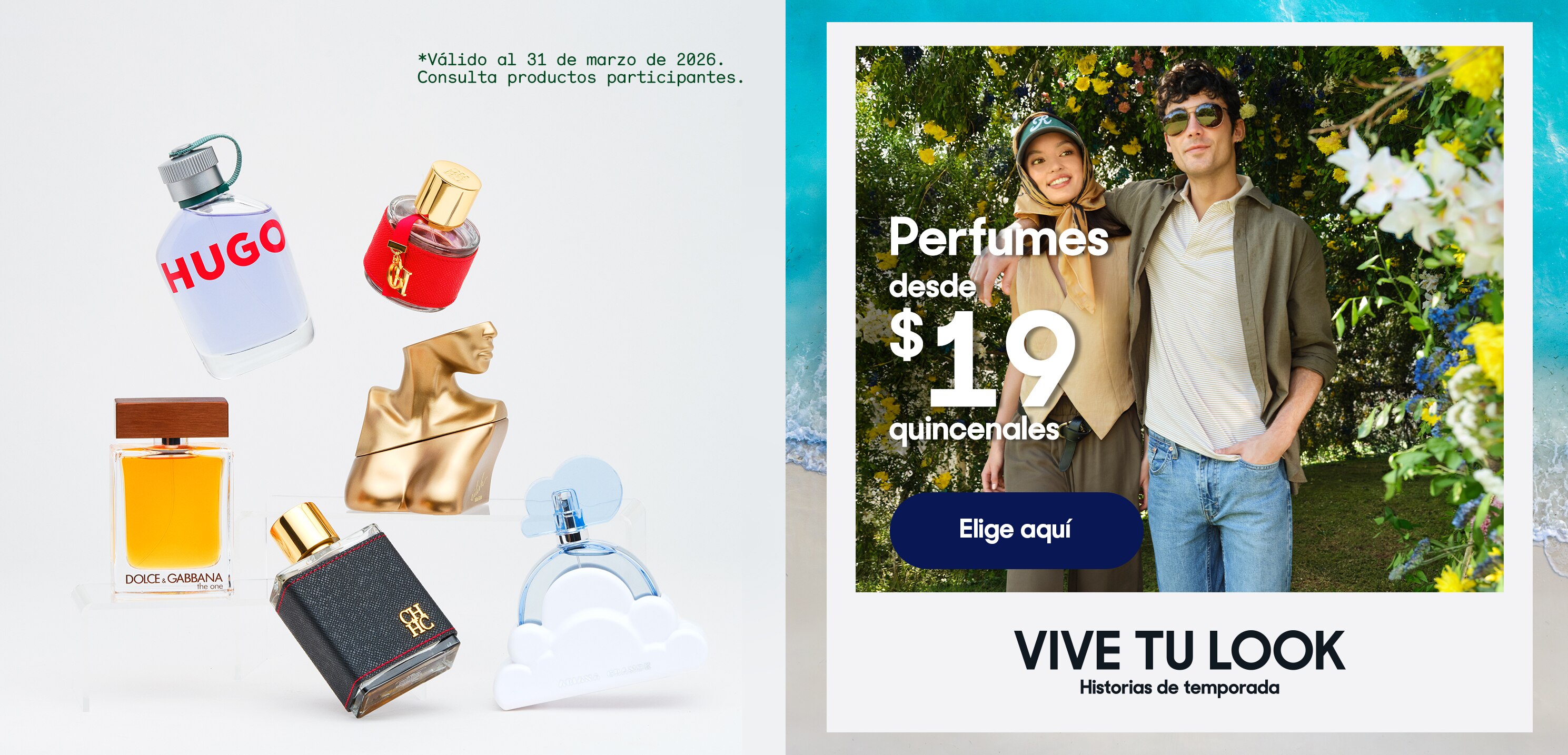 Olores primaverales. Perfumes desde 19 pesos quincenales. *Válido al 31 de marzo de 2026. Pulsa aquí para ver más